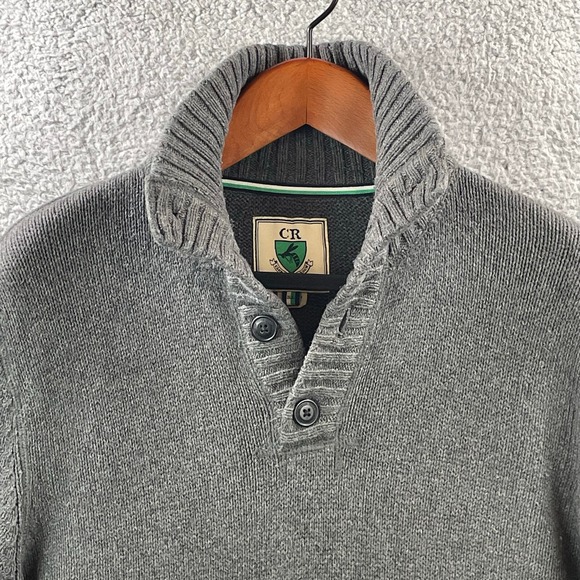 Club Room Mens Sweater XL Gray Mock Neck Kangaroo Pocket Cotton Grandpacore VTG - Picture 1 of 10